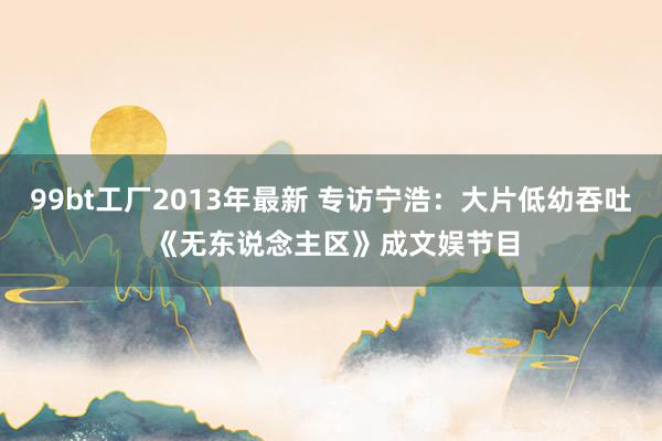 99bt工厂2013年最新 专访宁浩:大片低幼吞吐 《无东说念主区》成文娱节目