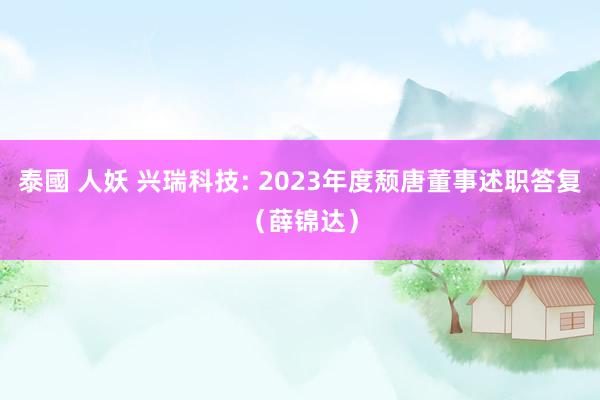 泰國 人妖 兴瑞科技: 2023年度颓唐董事述职答复(薛锦达)